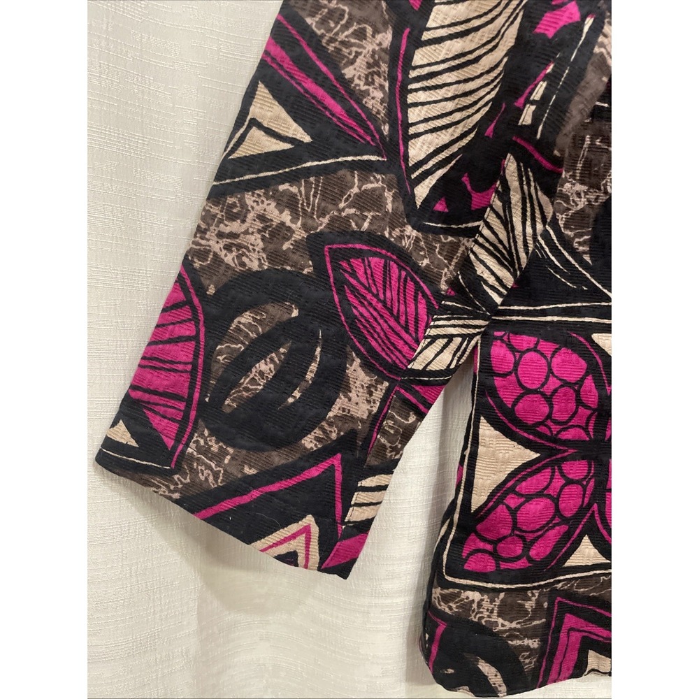 Chico's size 0 pink/black/beige Cotton button Front jacket, 3/4 sleeves Lined - Picture 7 of 14